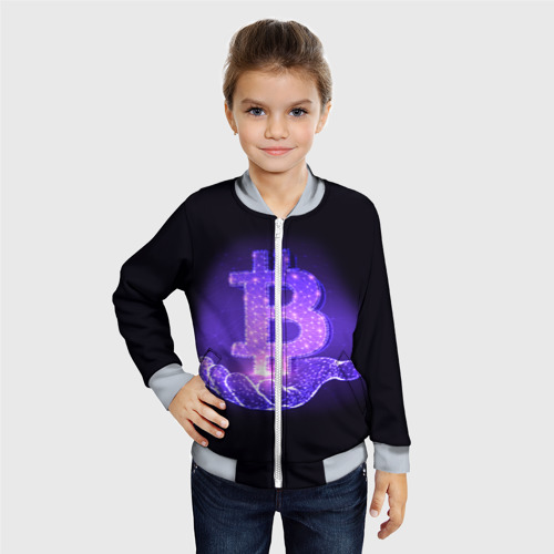 Детский бомбер 3D Bitcoin IN hand биткоин, цвет серый - фото 3