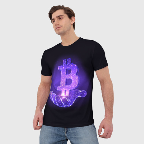 Мужская футболка 3D Bitcoin IN hand биткоин, цвет 3D печать - фото 3