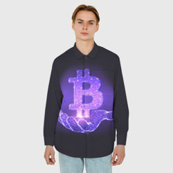 Мужская рубашка oversize 3D Bitcoin IN hand биткоин - фото 2