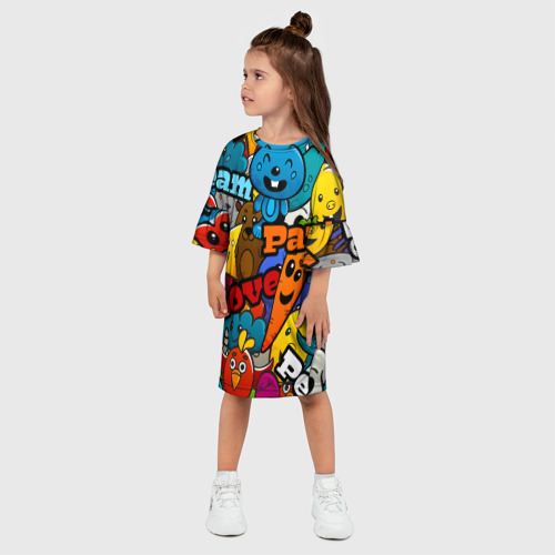 Детское платье 3D LOVE | PEACE | PARTY (Z), цвет 3D печать - фото 3