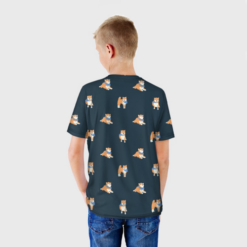 Детская футболка 3D с принтом Шиба ину паттерн, вид сзади #2