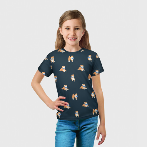Детская футболка 3D с принтом Шиба ину паттерн, вид сбоку #3