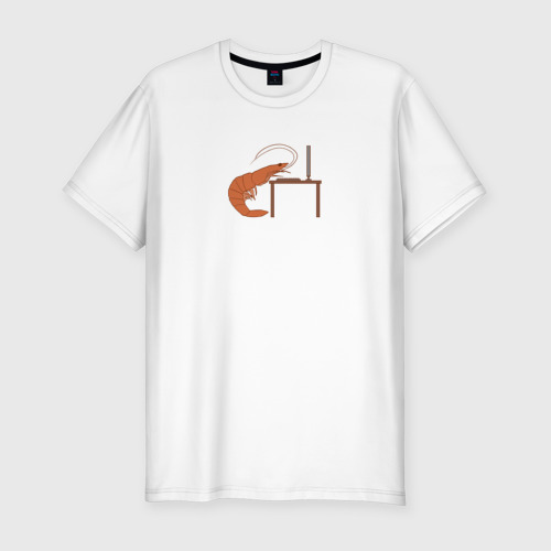 Мужская приталенная футболка из хлопка с принтом Shrimp - programmer, вид спереди №1