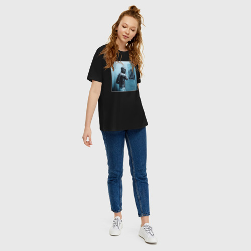 Женская футболка хлопок Oversize Хошхоног, цвет черный - фото 5