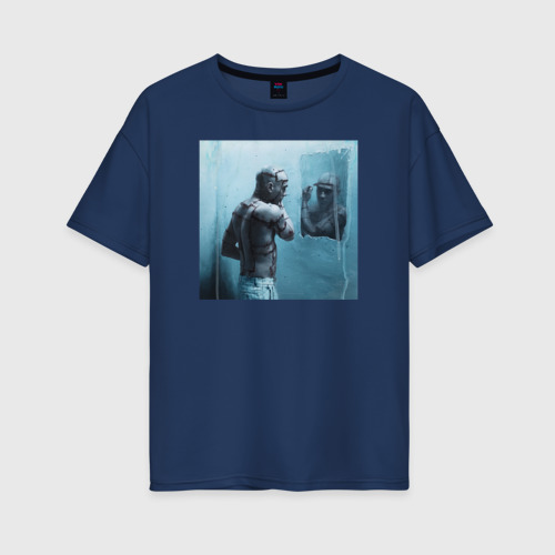 Женская футболка хлопок Oversize Хошхоног, цвет темно-синий