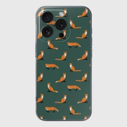 Чехол для iPhone 16 Pro Max силиконовый с защитой камеры Лисы паттерн