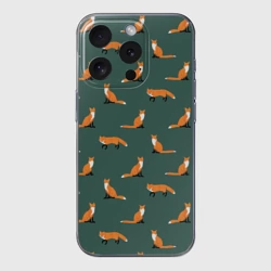 Чехол для iPhone 15 Pro силиконовый с защитой камеры Лисы паттерн
