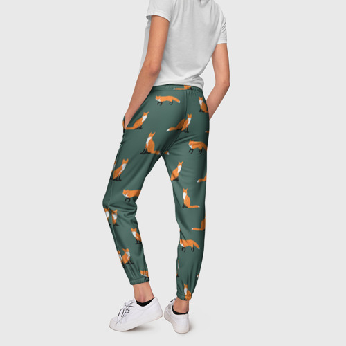 Женские брюки 3D с принтом Лисы паттерн, вид сзади #2
