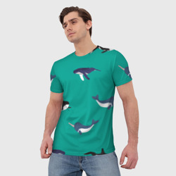 Мужская футболка 3D Нарвал, киты, касатка паттерн - фото 2