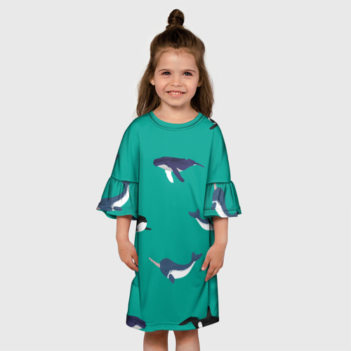 Детское платье 3D с принтом Нарвал, киты, касатка паттерн, вид сбоку #3