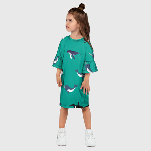 Детское платье 3D с принтом Нарвал, киты, касатка паттерн, фото на моделе #1