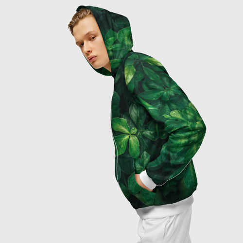 Мужская толстовка 3D на молнии Тропическая листва Тропики, цвет белый - фото 5