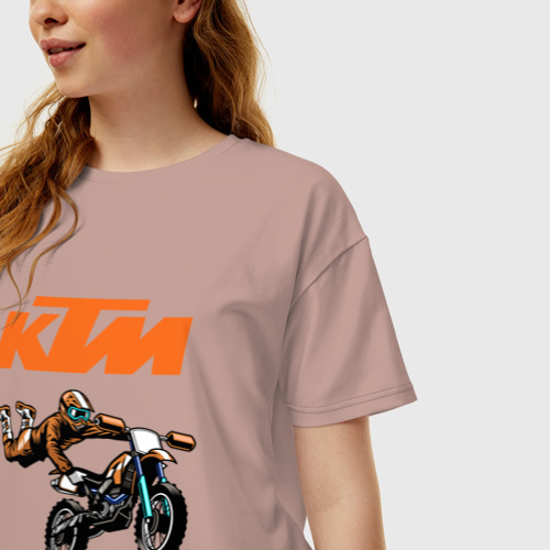 Женская футболка хлопок Oversize KTM мотокросс, цвет пыльно-розовый - фото 3