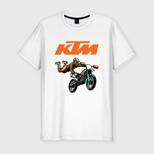 Мужская приталенная футболка из хлопка с принтом KTM мотокросс, вид спереди №1
