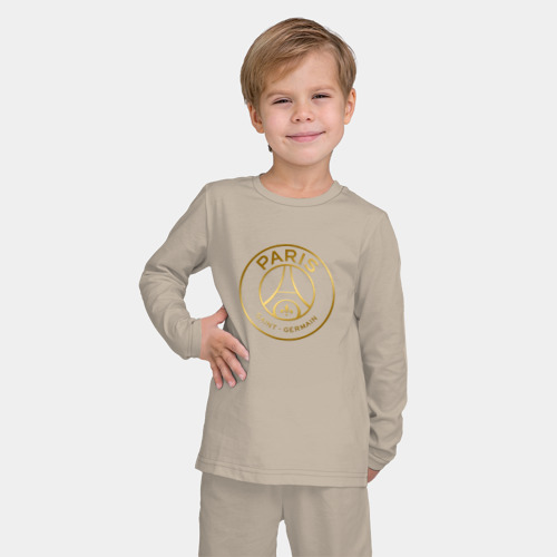 Детская пижама с лонгсливом хлопок PSG gold logo ПСЖ золото, цвет миндальный - фото 3