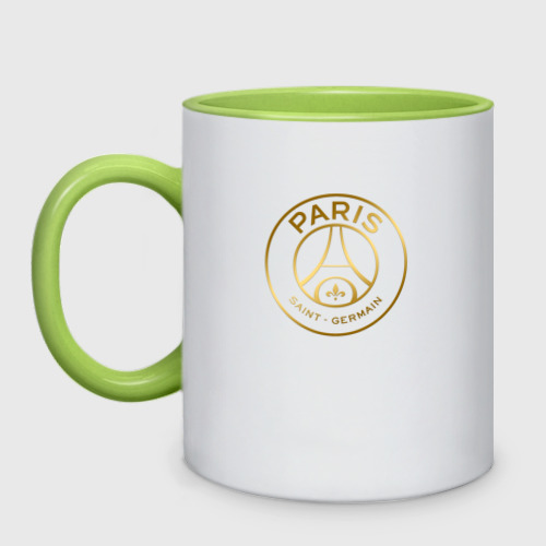 Кружка двухцветная PSG gold logo ПСЖ золото, цвет белый + светло-зеленый