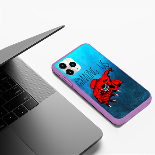 Чехол для iPhone 11 Pro Max матовый Among Us monster, цвет фиолетовый - фото 5