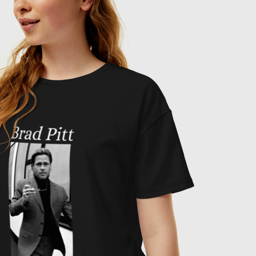 Женская футболка хлопок Oversize Brad Pitt, цвет черный - фото 3