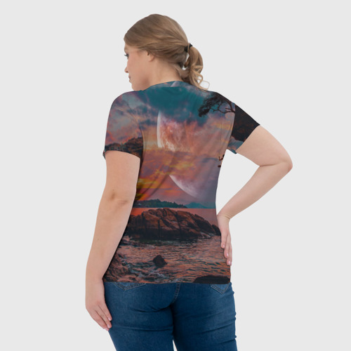Женская футболка 3D с принтом Закат на качелях, вид сзади #2