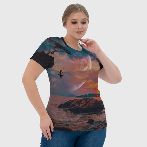 Женская футболка 3D с принтом Закат на качелях, фото #4