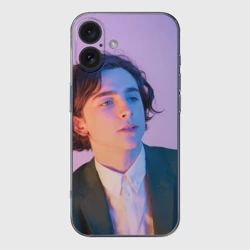 Чехол для iPhone 16 силиконовый с защитой камеры Timothee Chalamet розовый градиент
