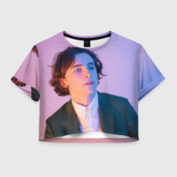 Женская футболка Crop-top 3D Timothee Chalamet розовый градиент