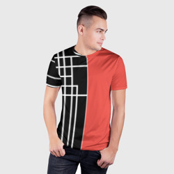 Мужская футболка 3D Slim Черный и коралловый геометрический узор - фото 2