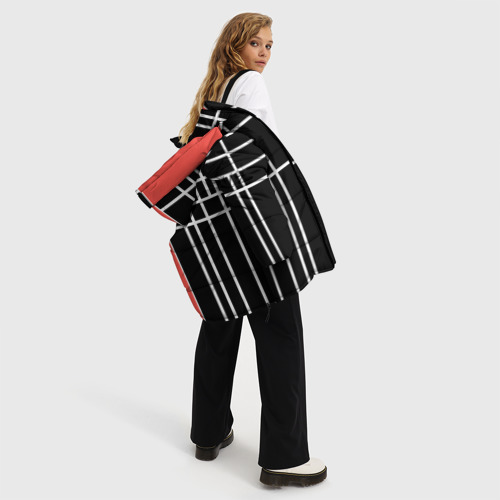 Женская зимняя куртка 3D с принтом Черный и коралловый геометрический узор, вид сбоку #3