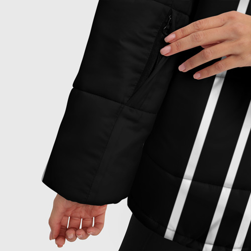 Женская зимняя куртка 3D с принтом Черный и коралловый геометрический узор, фото #4
