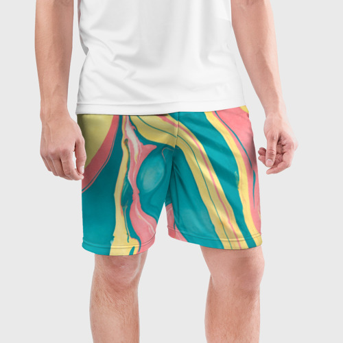 Мужские шорты спортивные с принтом Красочный развод, фото на моделе #1