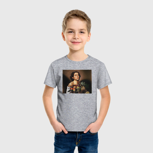 Детская футболка хлопок Тимоти Шаламе картина корзина с фруктами Timothee Chalamet, цвет меланж - фото 3