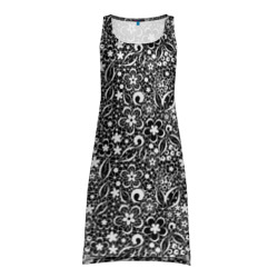 Кружевной цветочный черно белый узор – Платье-майка 3D с принтом купить