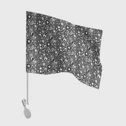 Флаг для автомобиля Кружевной цветочный черно белый узор
