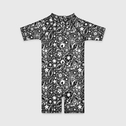 Кружевной цветочный черно белый узор – Детский купальный костюм 3D с принтом купить