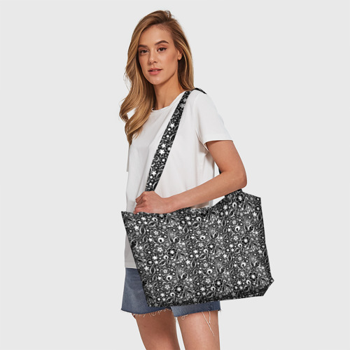 Пляжная сумка 3D Кружевной цветочный черно белый узор - фото 5