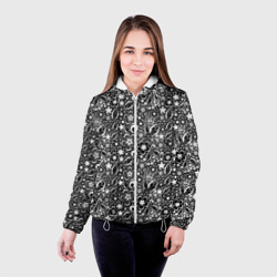 Женская куртка 3D Кружевной цветочный черно белый узор - фото 2