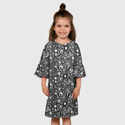 Детское платье 3D Кружевной цветочный черно белый узор - фото 2
