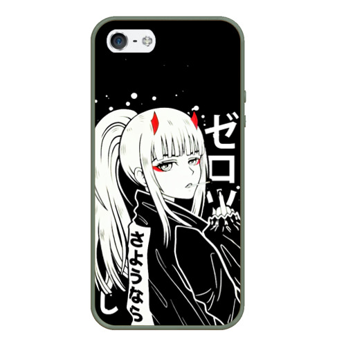 Чехол для iPhone 5/5S матовый Darling in the Franxx: Zero Two, цвет темно-зеленый