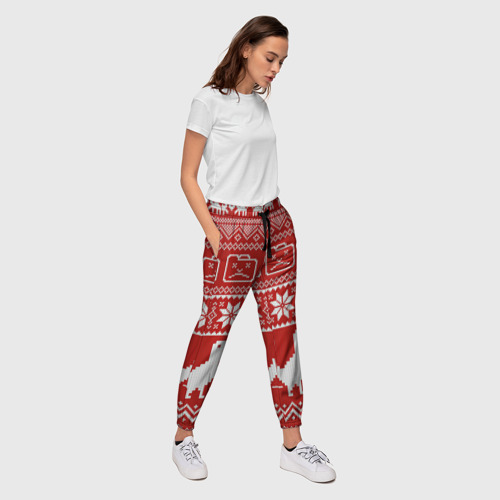 Женские брюки 3D Новогодний гугл, цвет 3D печать - фото 5