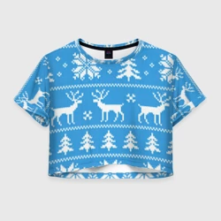 Женская футболка Crop-top 3D Зимняя-дикая лесная ночь