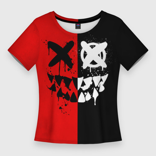 Женская футболка 3D Slim Smail Black and red, цвет 3D печать