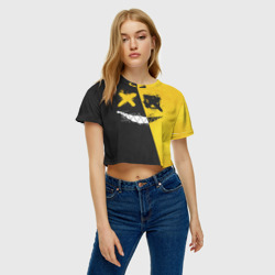 Женская футболка Crop-top 3D Yellow and Black Emoji - фото 2