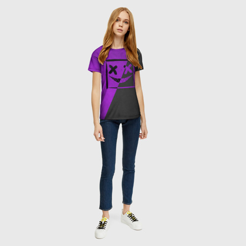 Женская футболка 3D с принтом Purple Smile, вид сбоку #3