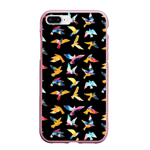 Чехол для iPhone 7Plus/8 Plus матовый Парящие акварельные птицы, цвет розовый