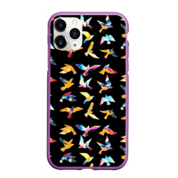 Чехол для iPhone 11 Pro Max матовый Парящие акварельные птицы