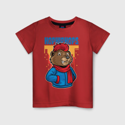 Детская футболка хлопок Медведь с красным шарфом