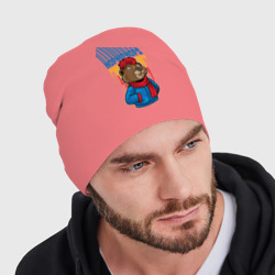 Мужская шапка демисезонная Медведь с красным шарфом - фото 2