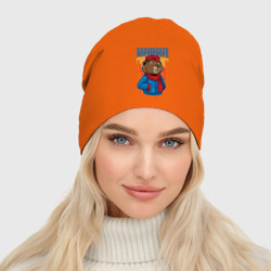 Женская шапка демисезонная Медведь с красным шарфом - фото 2