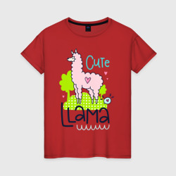 Женская футболка хлопок Надпись милая лама