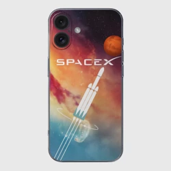 Чехол для iPhone 16 силиконовый с защитой камеры Space X - Илон Маск
